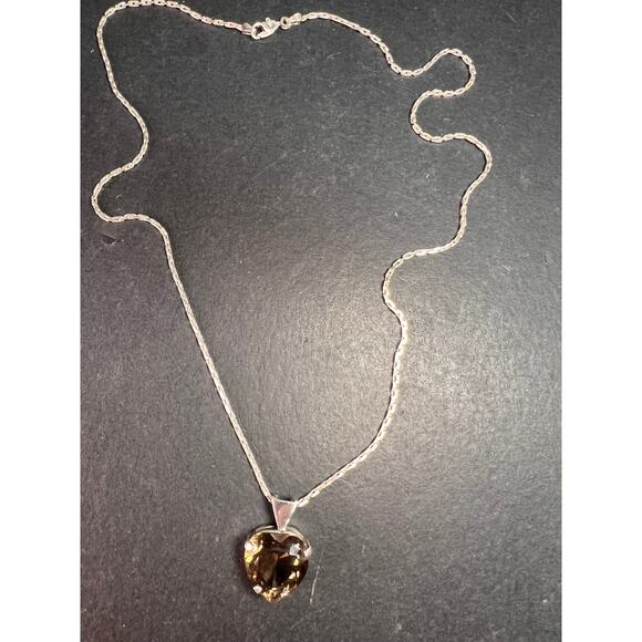 Vintage Smoky Quartz Heart Pendant Necklace Sterling Silver 20” - Picture 15 of 16